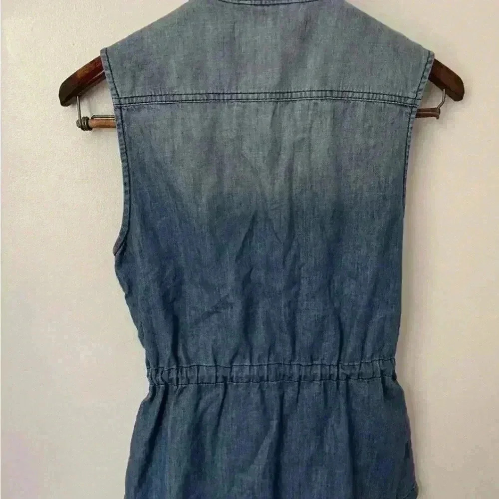 Max Jeans Vest Denim Chambray Cinch Waist Pockets Size XS Boho, rodeo, festival - Picture 2 of 3
